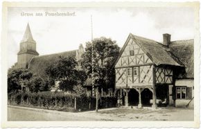 Kościół i dom organisty w Pomorskiej Wsi rok 1911.Źródło: www.historia-wyzynaelblaska.pl