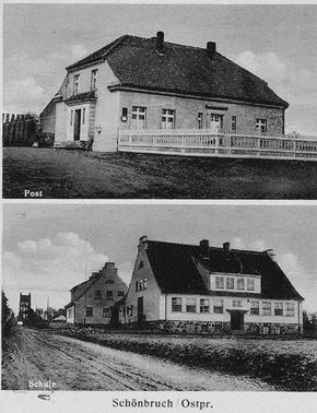 Poczta i szkoła w Szczurkowie na przedwojennej pocztówce