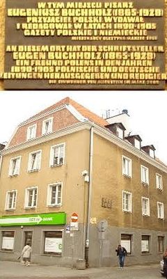 Budynek księgarni i drukarni Buchholza na Starym Mieście w Olsztynie po odbudowie po II wojnie światowej. Źródło: Archiwum Andrzeja Cieślaka